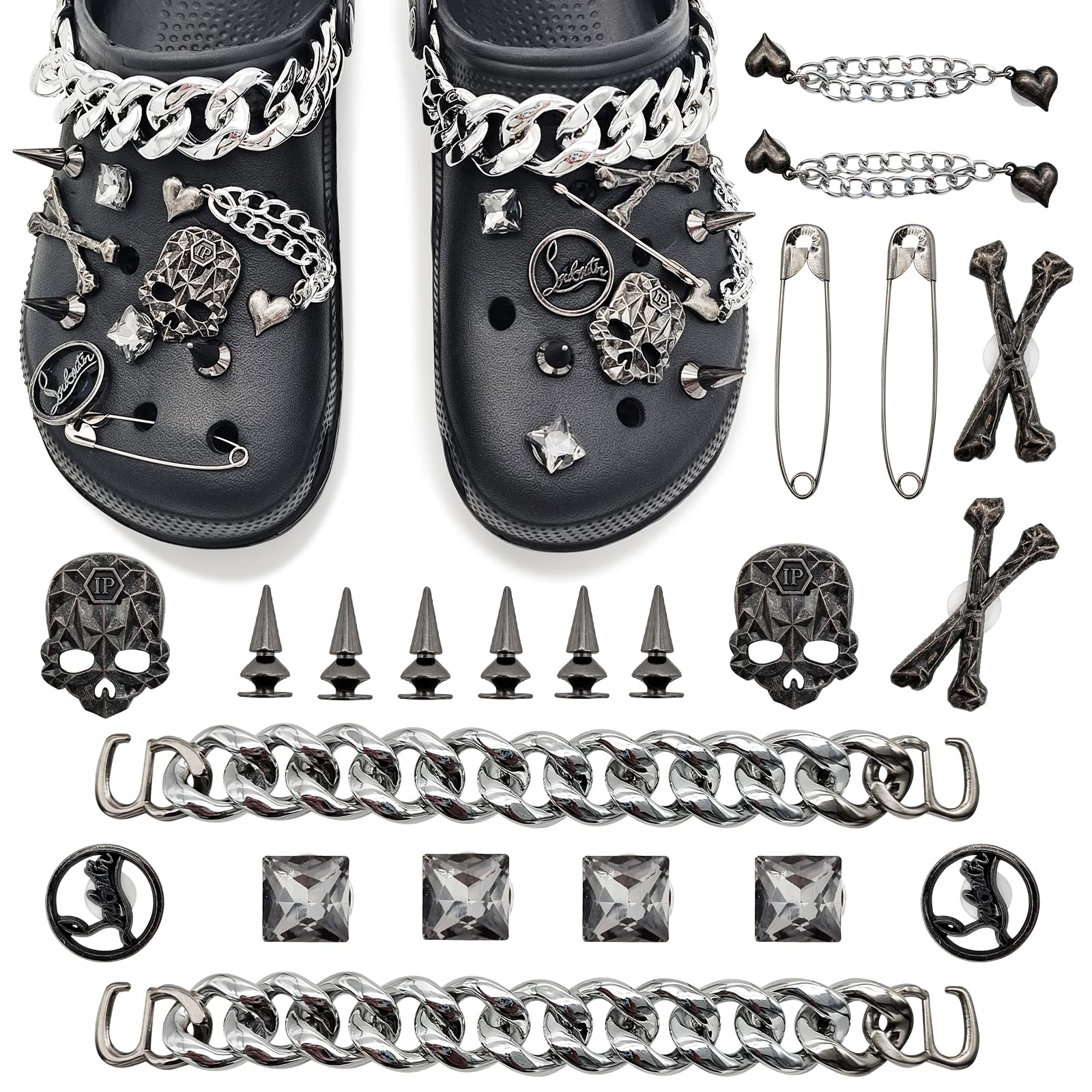 Goth Charms Shoe Chains Shoe Charms, Cool Punk Metal Rivet Cone Spike  Charms Chain Metal Style Chain DIY Shoes, Bling Charms Accessories Clog  Sandals Chains for Shoe Decoration –